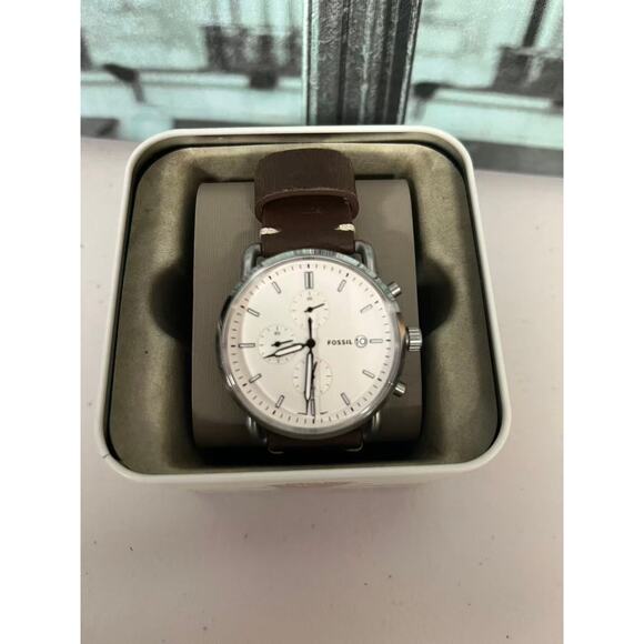 Fossil FS5402 Silver White Dial Brown Leather Chronograph Waterproof Men\'s Watch main image 6